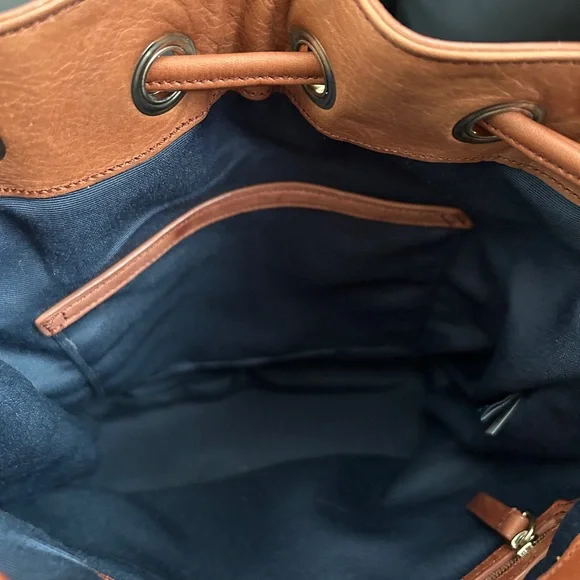 Cole Haan Cognac Pebbled Leather Bucket Bag Drawstring Shoulder Crossbody - Picture 8 of 11